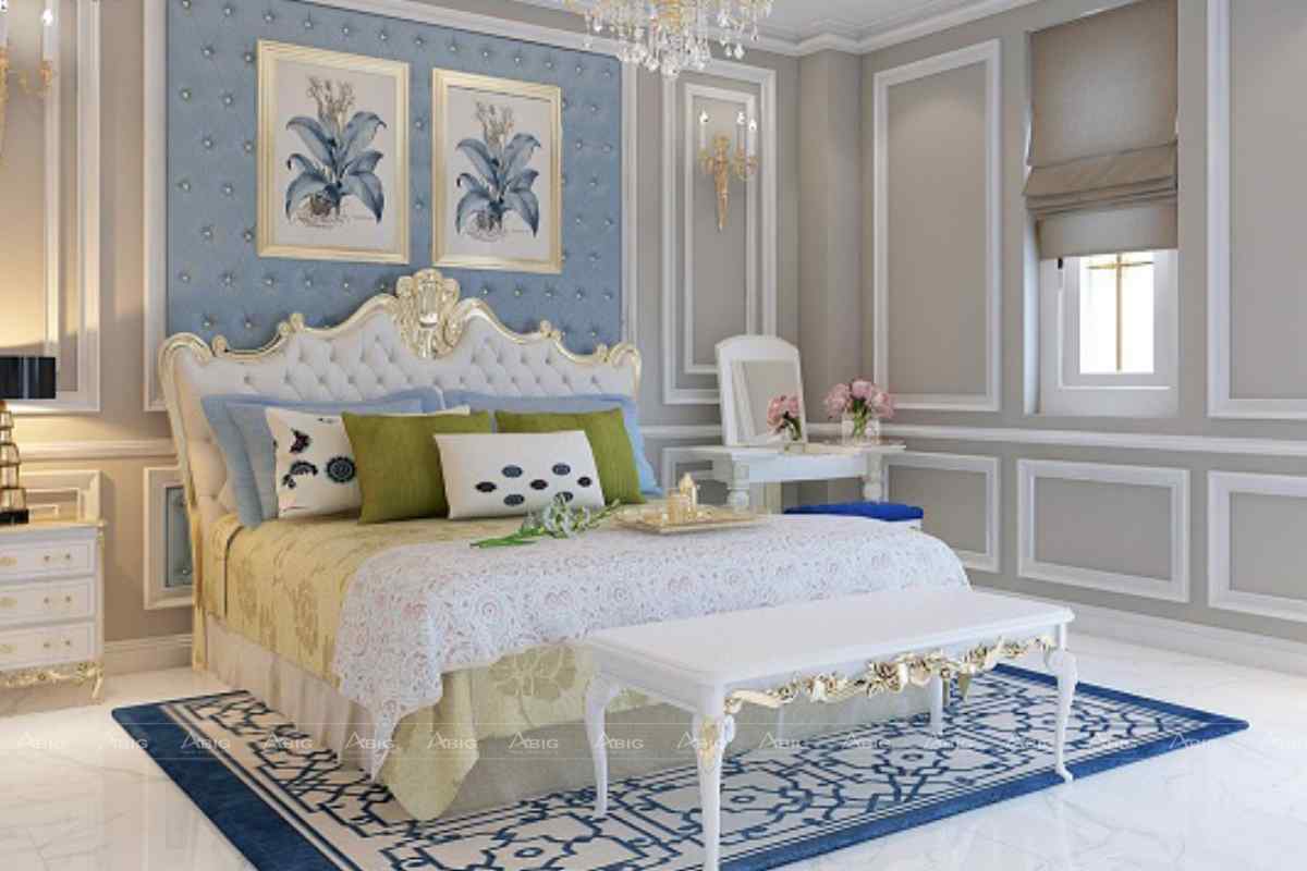 Phòng ngủ tươi mát với tone màu xanh dương