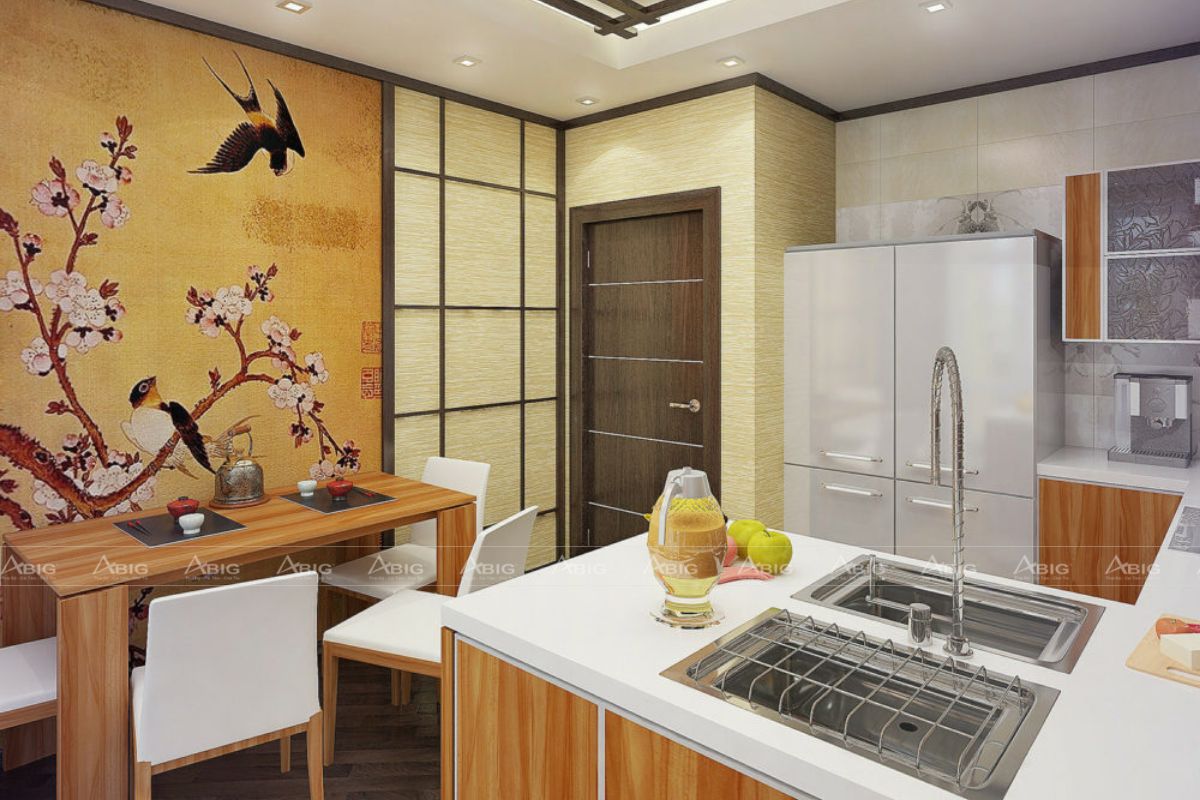 Phòng bếp nhỏ gọn liền kề phòng ăn giúp tối ưu không gian hiệu quả hơn