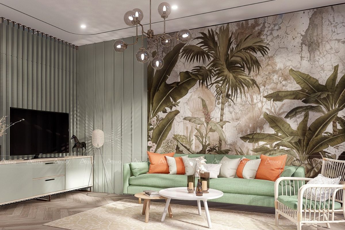 Phòng khách nổi bật với thiết kế nội thất tropical trang nhã và tinh tế