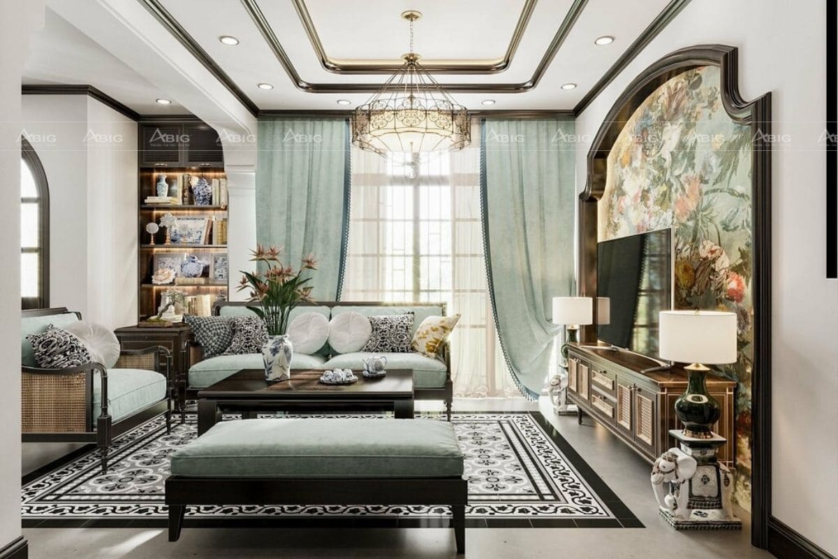 Phòng khách mang đến nét đẹp sang trọng và hiện đại trong từng chi tiết thiết kế.