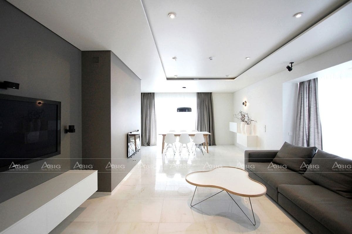 Mẫu thiết kế phòng khách phong cách kiến trúc tối giản đem lại vẻ đẹp đẳng cấp.