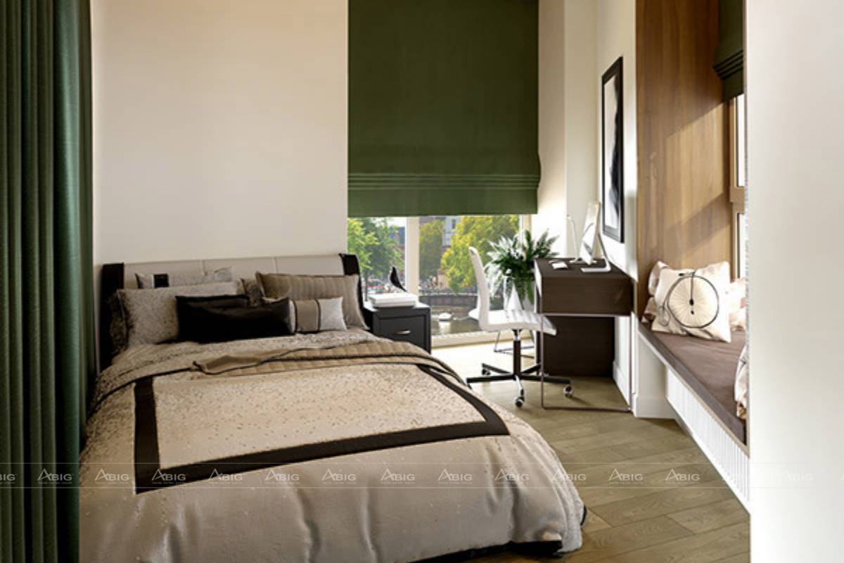 Phòng ngủ với nội thất bố trí hợp lý, mang lại không gian sinh hoạt thoải mái