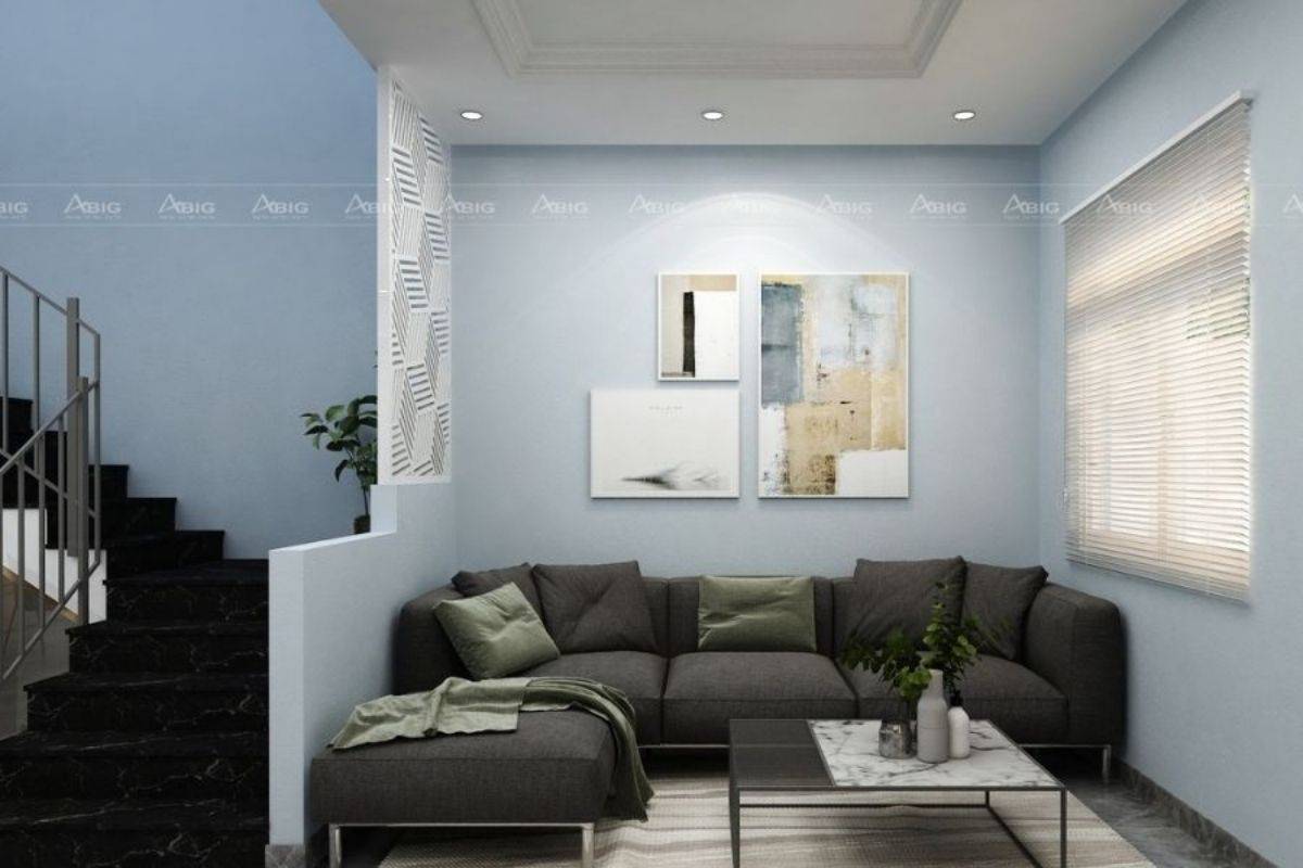 Sử dụng màu xanh pastel làm chủ đạo cho không gian phòng khách