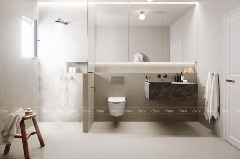 Nhà tắm kết hợp nhà vệ sinh phong cách hiện đại gam màu sáng