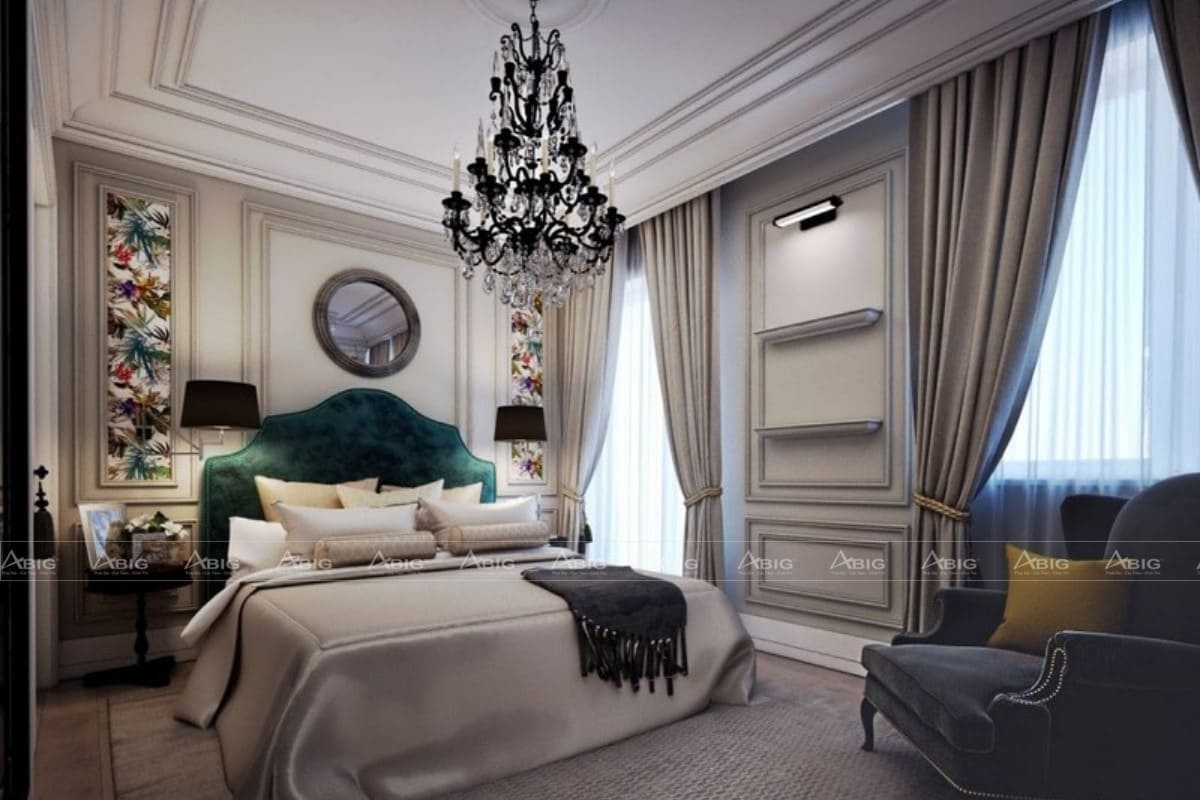 phòng ngủ master với phong cách thiết kế tân cổ điển quý phái