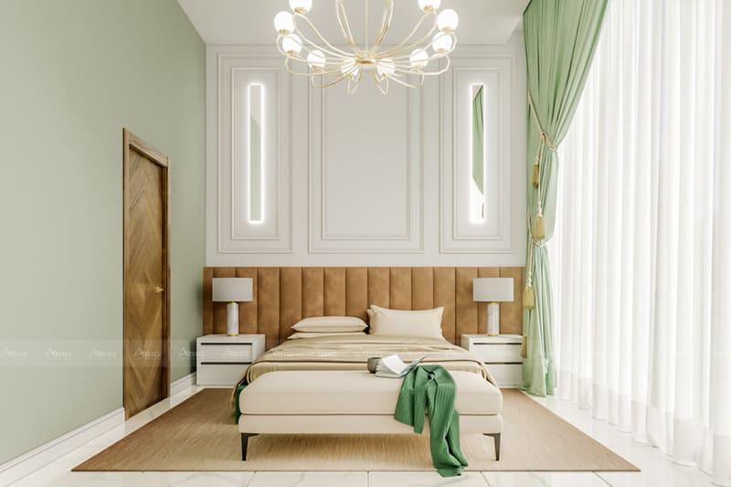 phòng ngủ với phong cách thiết kế tân cổ điển đối xứng