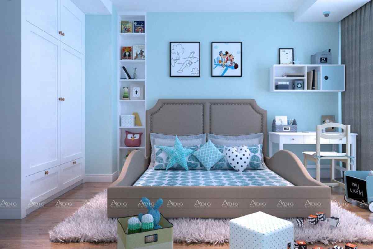 phòng ngủ cho bé trai tông màu xanh pastel