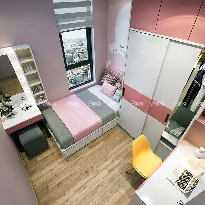 thiết kế phòng ngủ cho bé với tone màu hồng xinh xắn