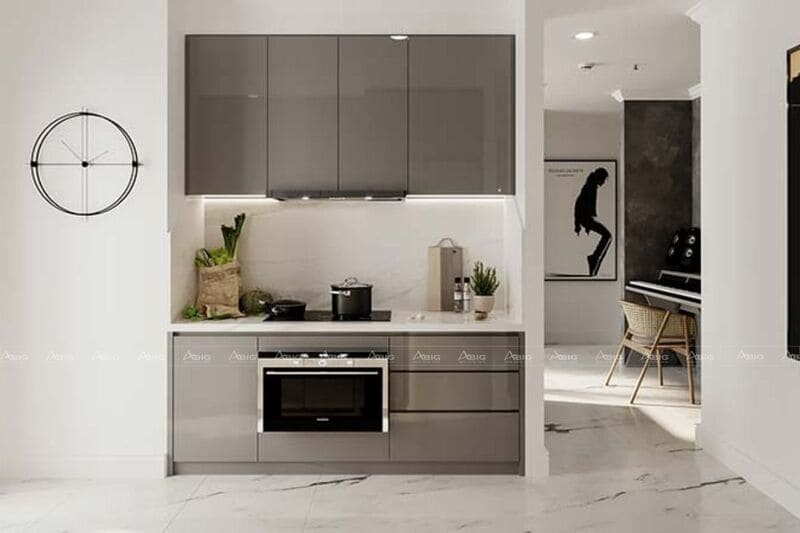 khu bếp được thiết kế tinh gọn, thông minh và gọn gàng