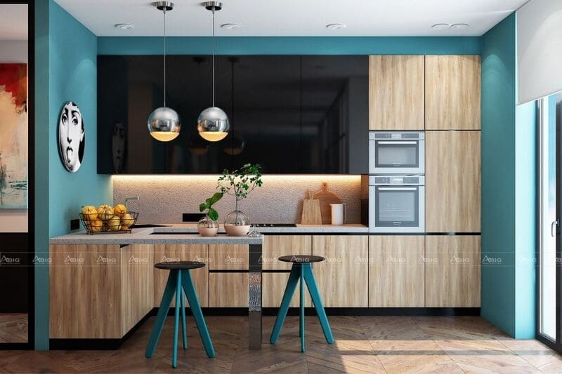 không gian bếp năng động với thiết kế nội thất xanh cá tính