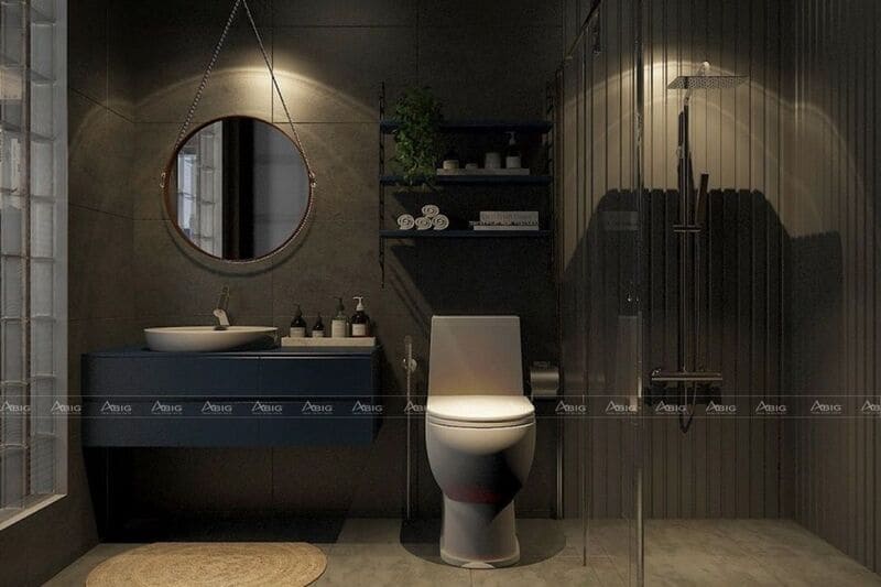 mẫu thiết kế nhà vệ sinh sang trọng phong cách industrial cho căn hộ nhỏ