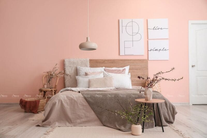 phòng ngủ căn hộ nhỏ 50m2 được thiết kế với gam màu hồng pastel nữ tính