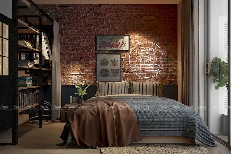 thiết kế phòng ngủ cho căn hộ nhỏ phong cách industrial ấn tượng