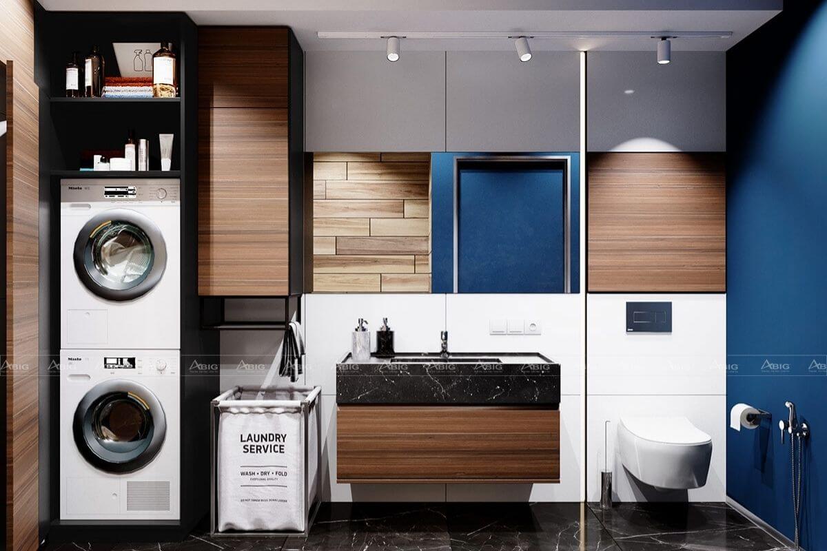 Phòng giặt tích hợp phòng tắm và toilet giúp tiết kiệm kiệm không gian hiệu quả.