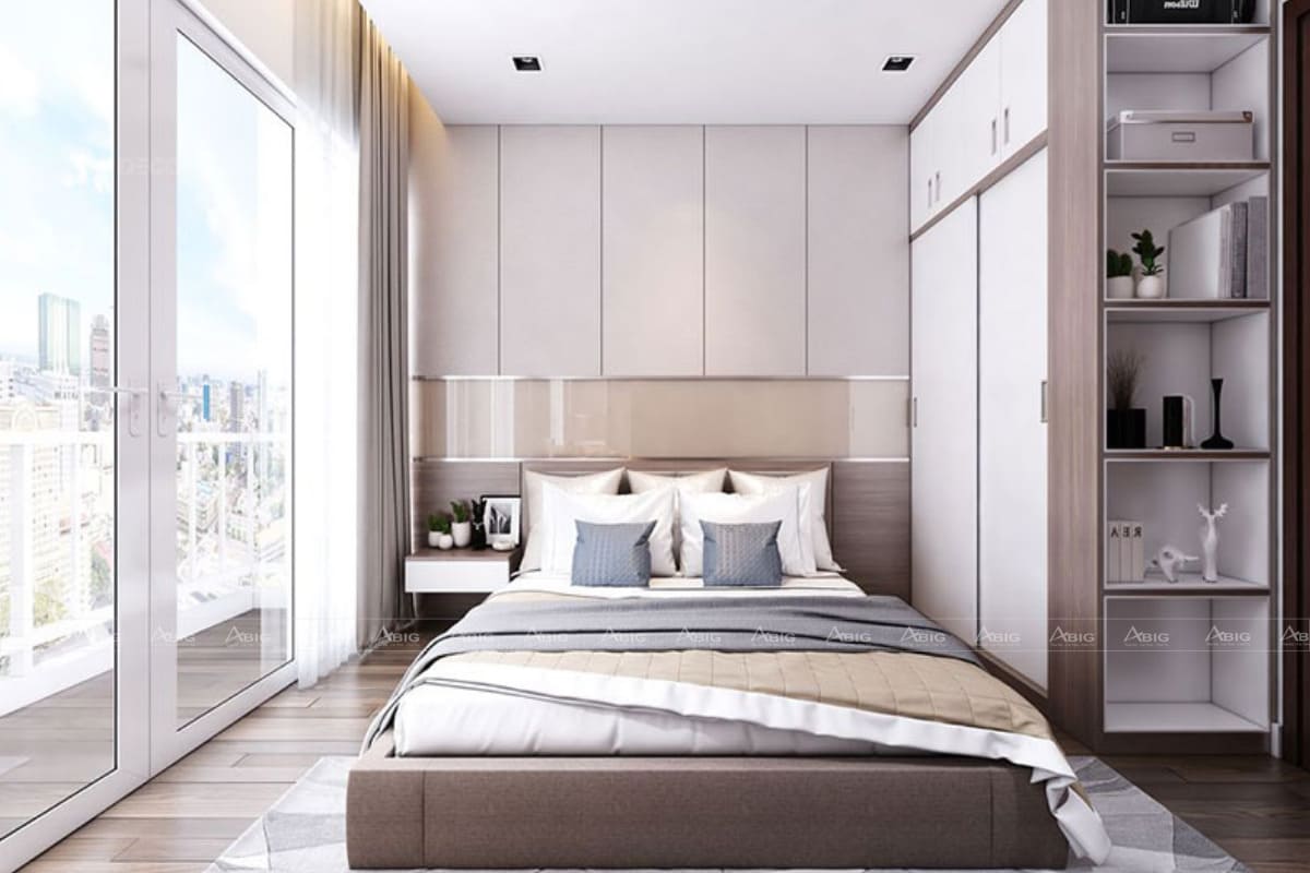 Thiết kế phòng ngủ lớn trong chung cư 60m2 cho 2 vợ chồng.