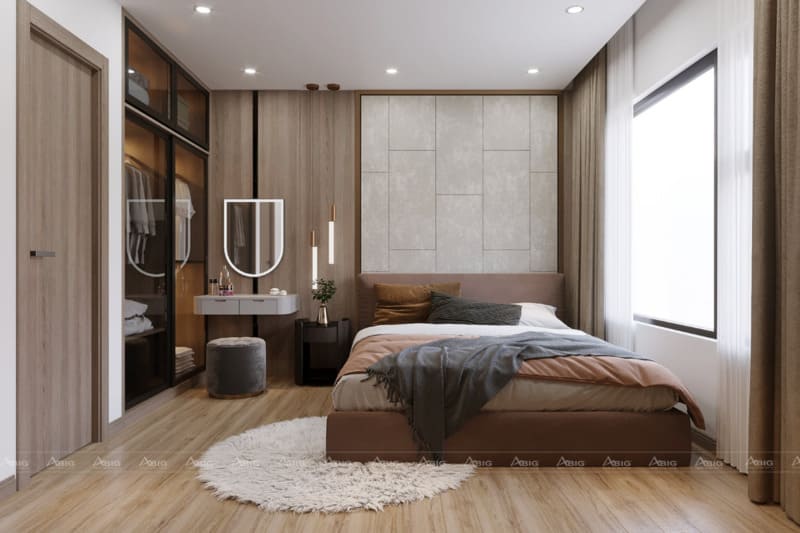 Phòng ngủ hiện đại được bày trí gọn gàng và nhẹ nhàng