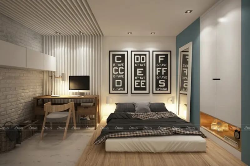 Phòng ngủ với nội thất gọn gàng để tiết kiệm diện tích sử dụng, đem lại sự kín đáo khi nghỉ ngơi.