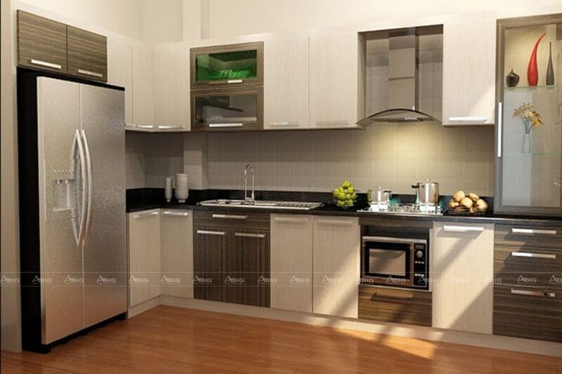 mẫu thiết kế nhà bếp chữ L hiện đại tối ưu diện tích cho chung cư 