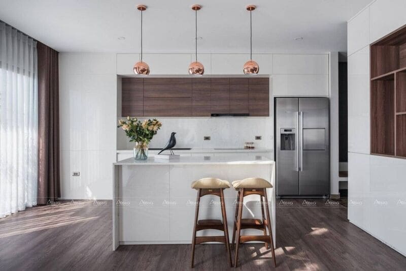 thiết kế nhà bếp chung cư hiện đại theo phong cách tối giản minimalism