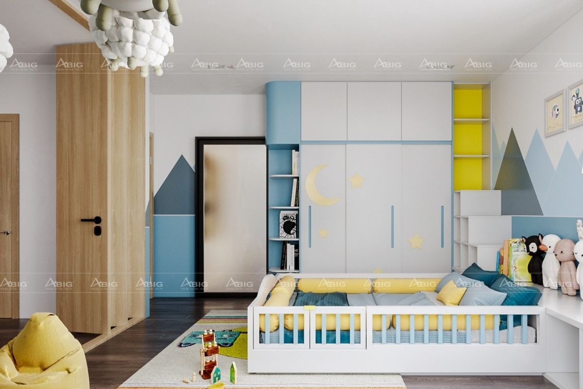 Thiết kế phòng ngủ trẻ em đẹp nhờ vào sự linh hoạt màu sắc trong từng chi tiết