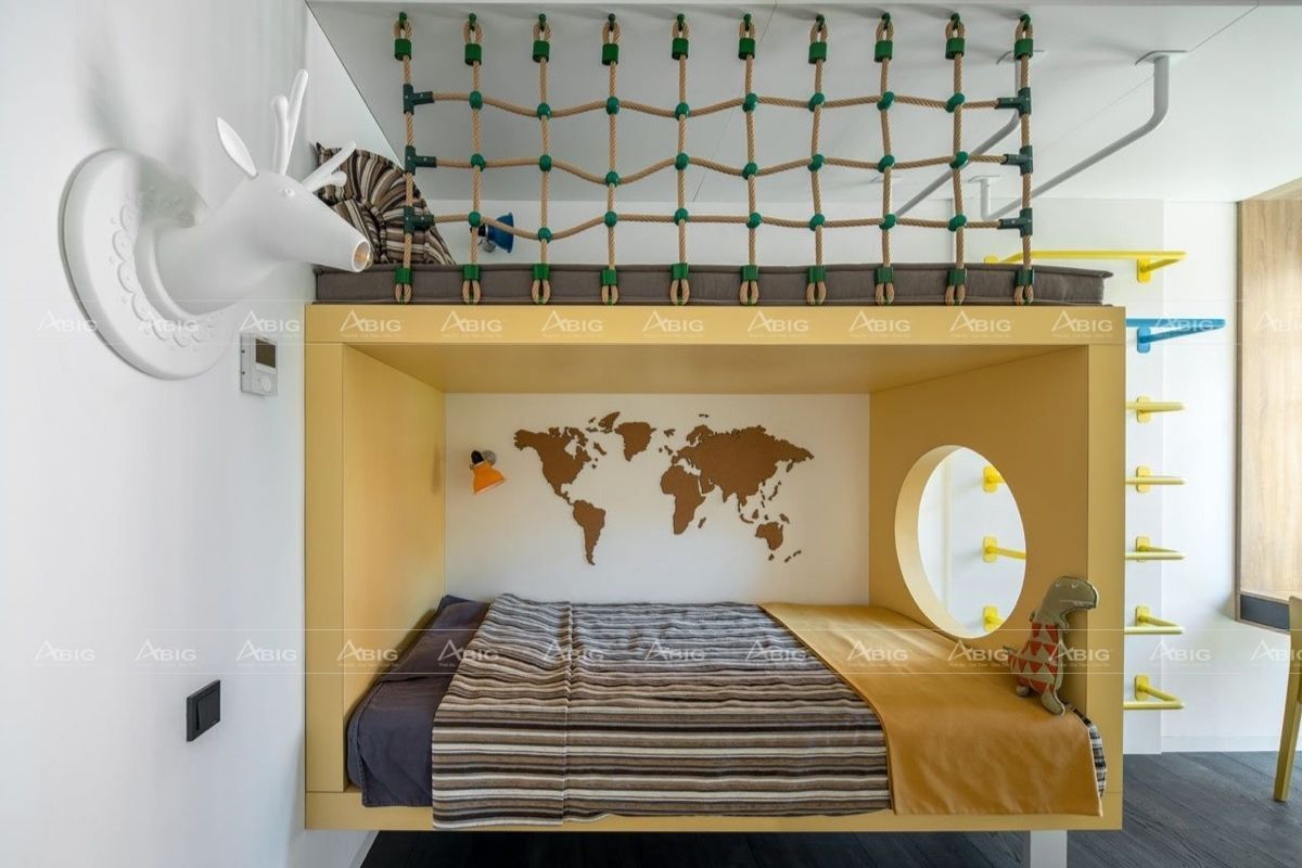 Tông màu vàng cá tính được sử dụng trong thiết kế giường ngủ 2 tầng