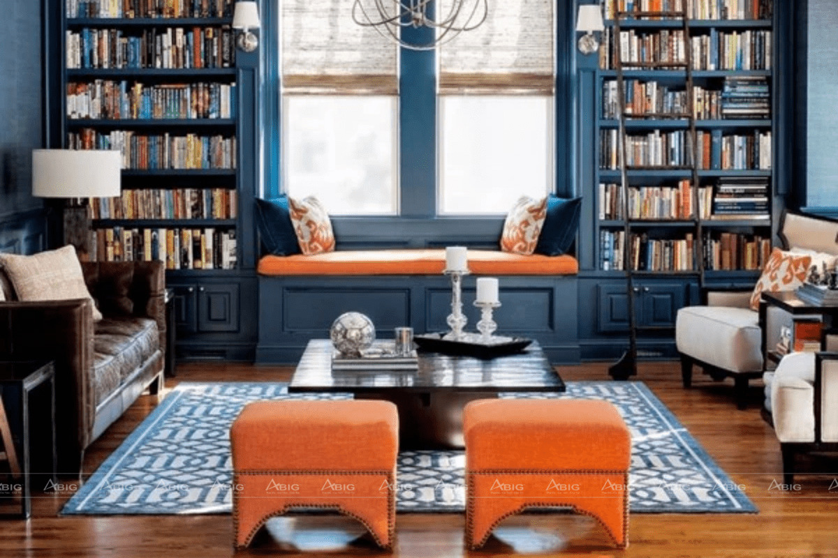 Sắc xanh và cam không làm cho nội thất quá chói, mà ngược lại tạo điểm nhấn một cách ấn tượng.
