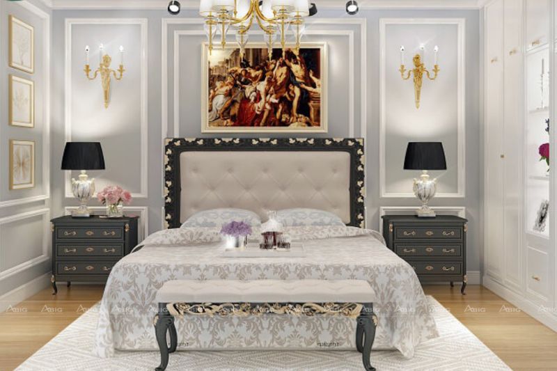 Phòng ngủ với nét hoa văn theo nguyên tắc đối xứng