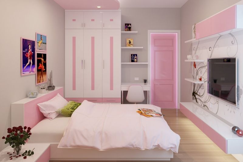 Phòng ngủ cho bé gái trong nhà 5 tầng dịu dàng, full tiện nghi