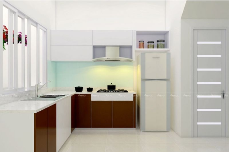 Khu vực phòng bếp được thiết kế đơn giản và tiết kiệm diện tích