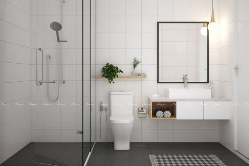 Thiết kế tường trắng đơn giản trong phòng vệ sinh