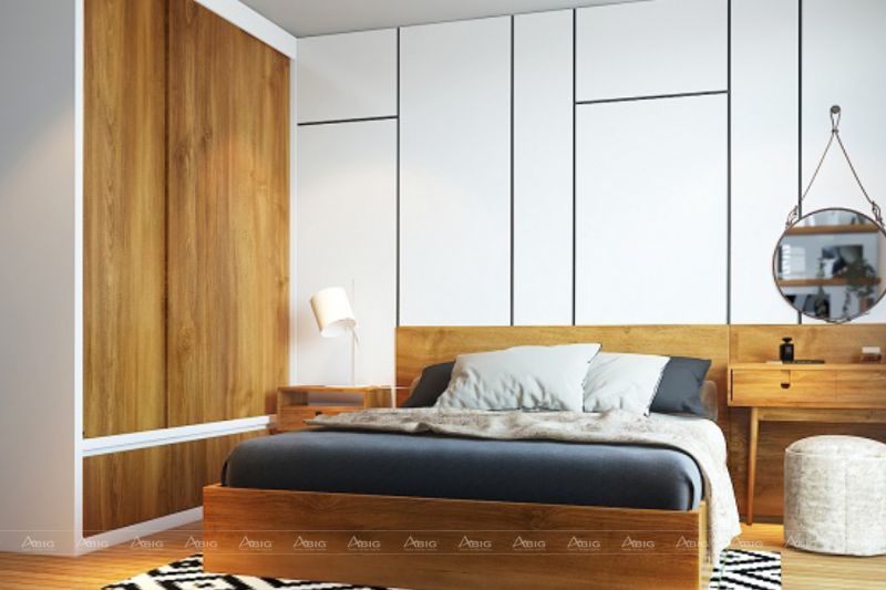 Tone màu nâu của gỗ bao bọc cả phòng ngủ master tạo nên 1 không khí ấm cúng