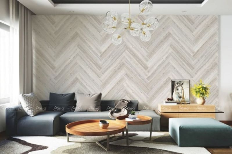 Decor phòng khách bằng giấy dán tường tạo nét độc đáo cho không gian.
